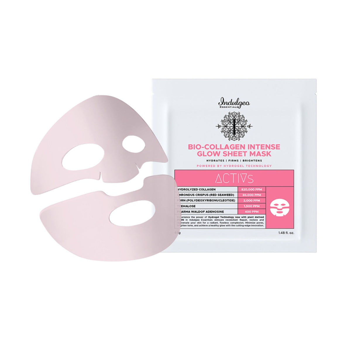 Indulgeo Essentials Ginseng PDRN Enriched Bio Collagen Intense Glow Sheet Mask (44g)