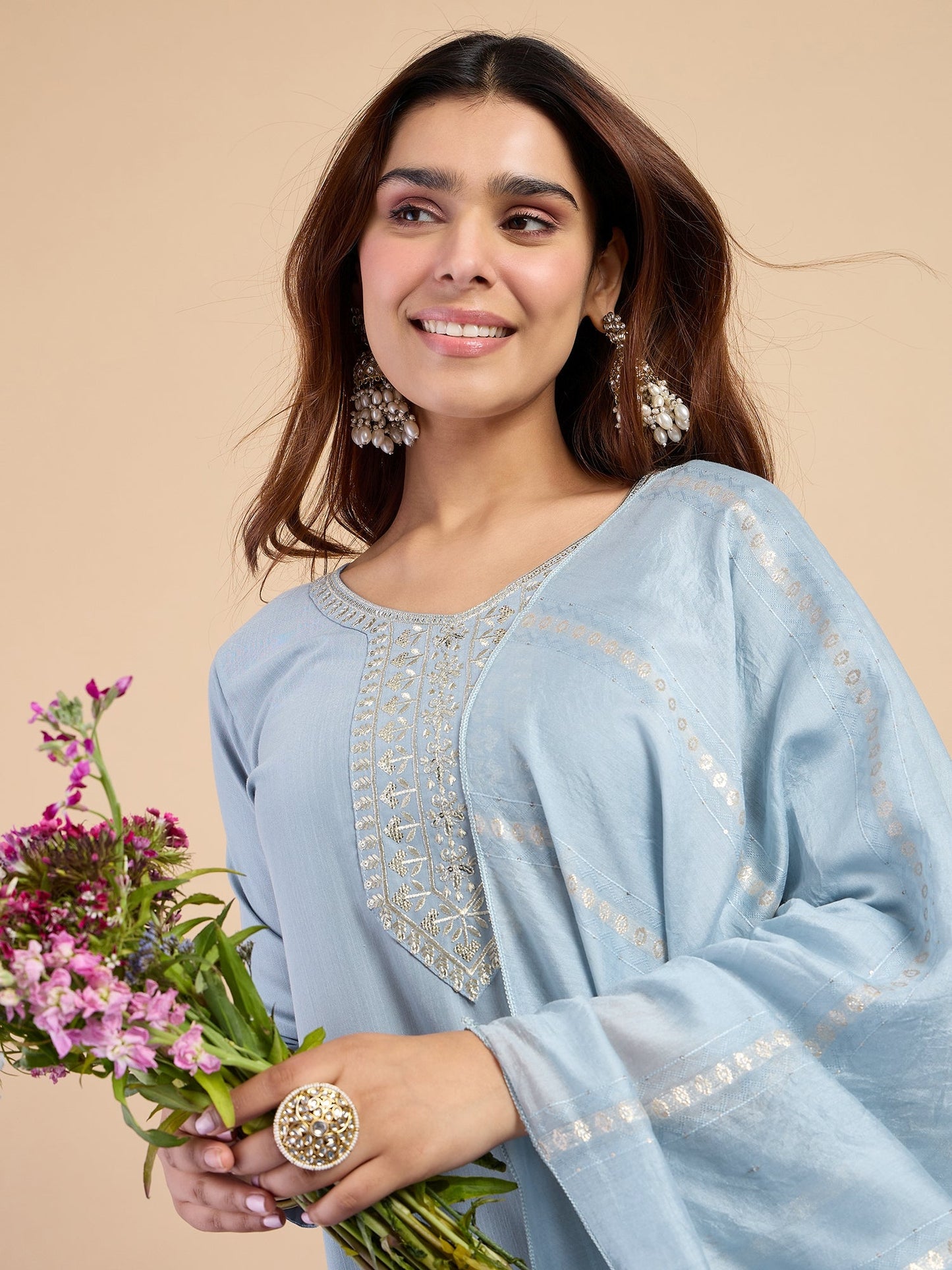 Dhiyona VV Grey Women's Designer Kurta Pant Set Premium Pattern Collection