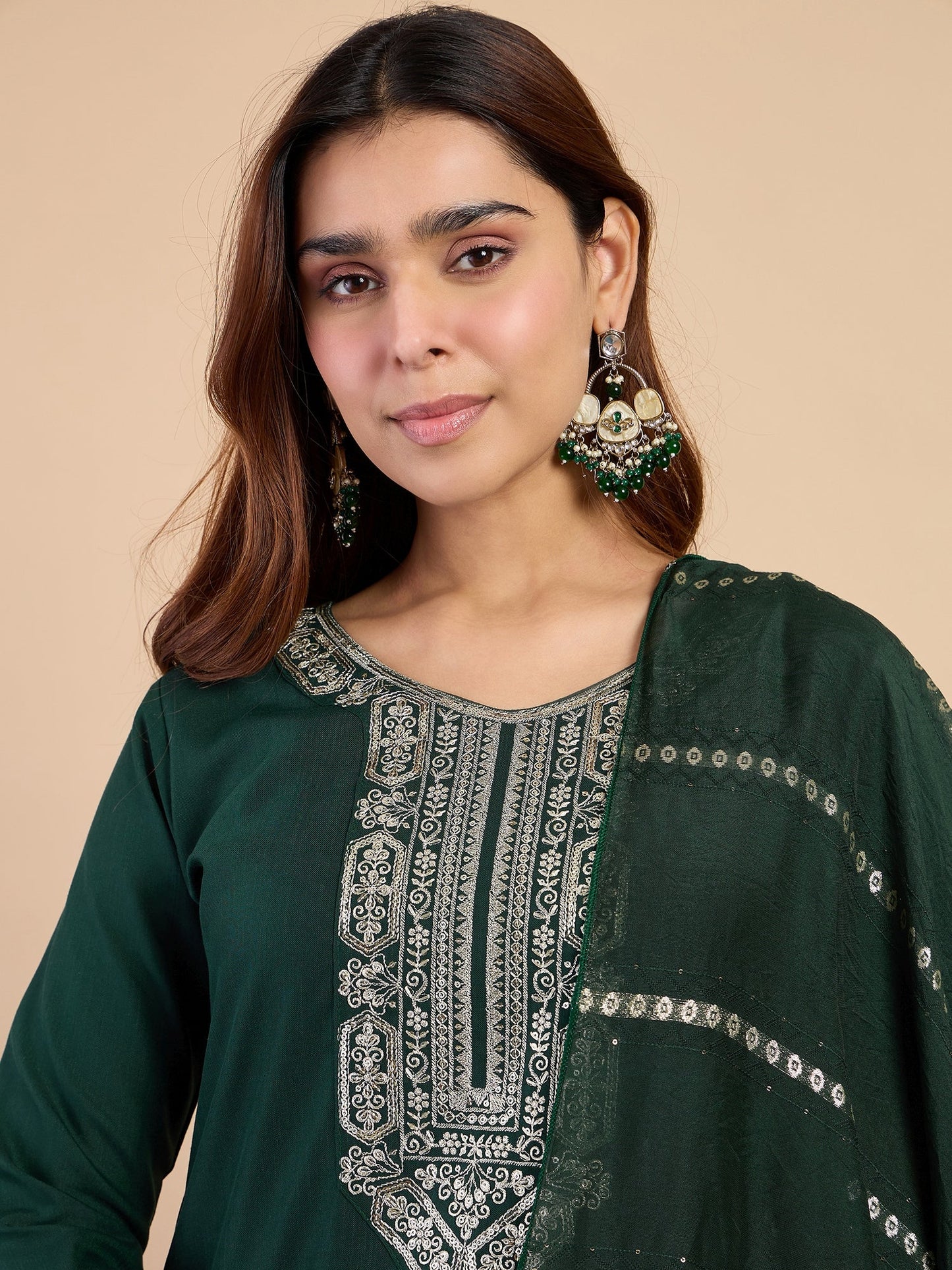 Dhiyona VV Green Womens Traditional Kurta Pant Set with Dupatta