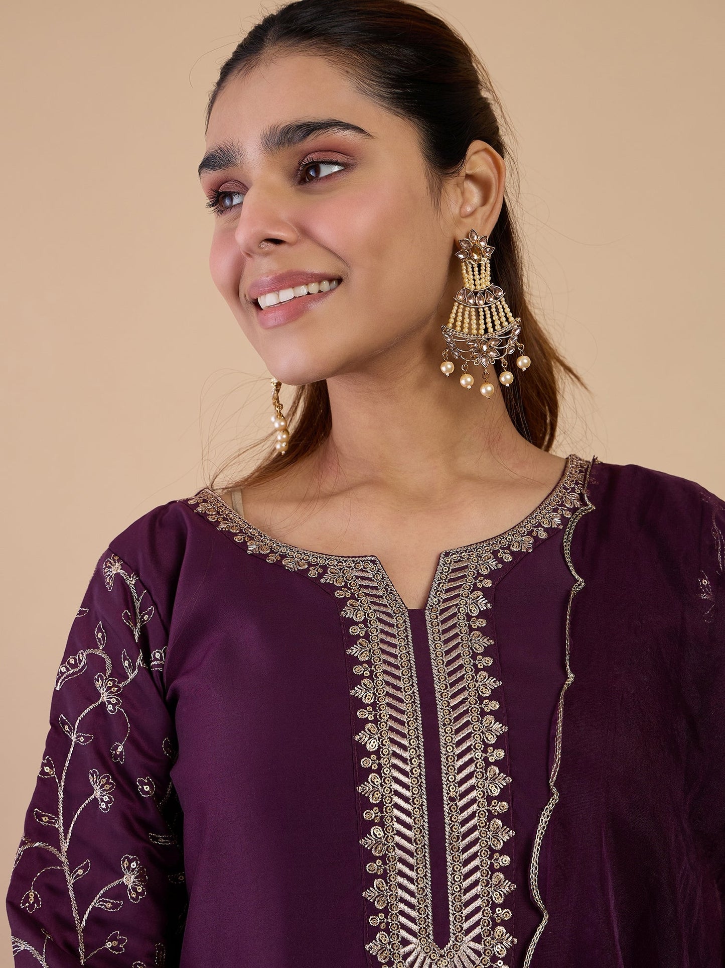 Dhiyona VV Wine Women's Designer Kurta Pant Set Premium Pattern Collection