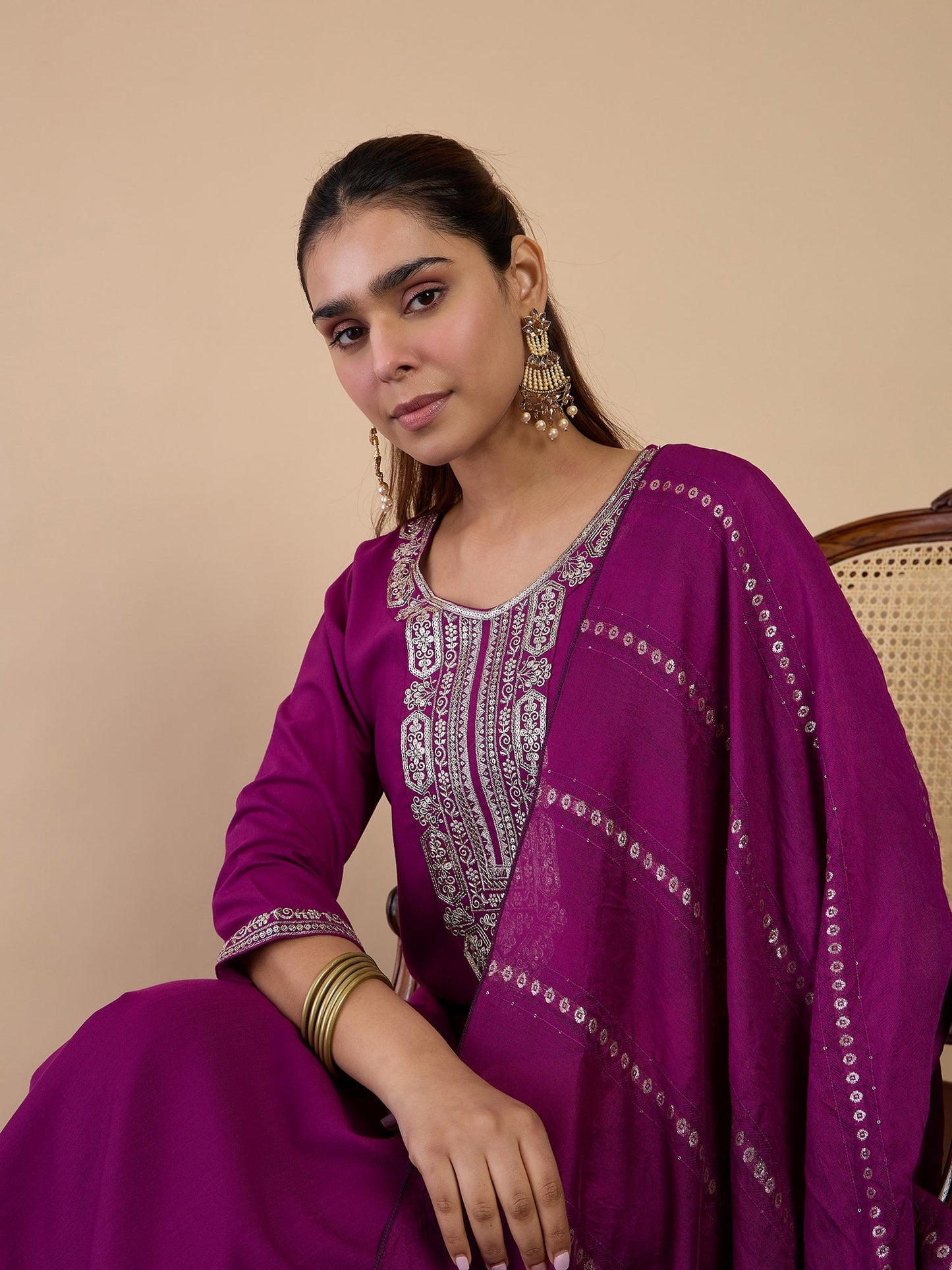 Dhiyona VV Purple Womens Traditional Kurta Pant Set with Dupatta