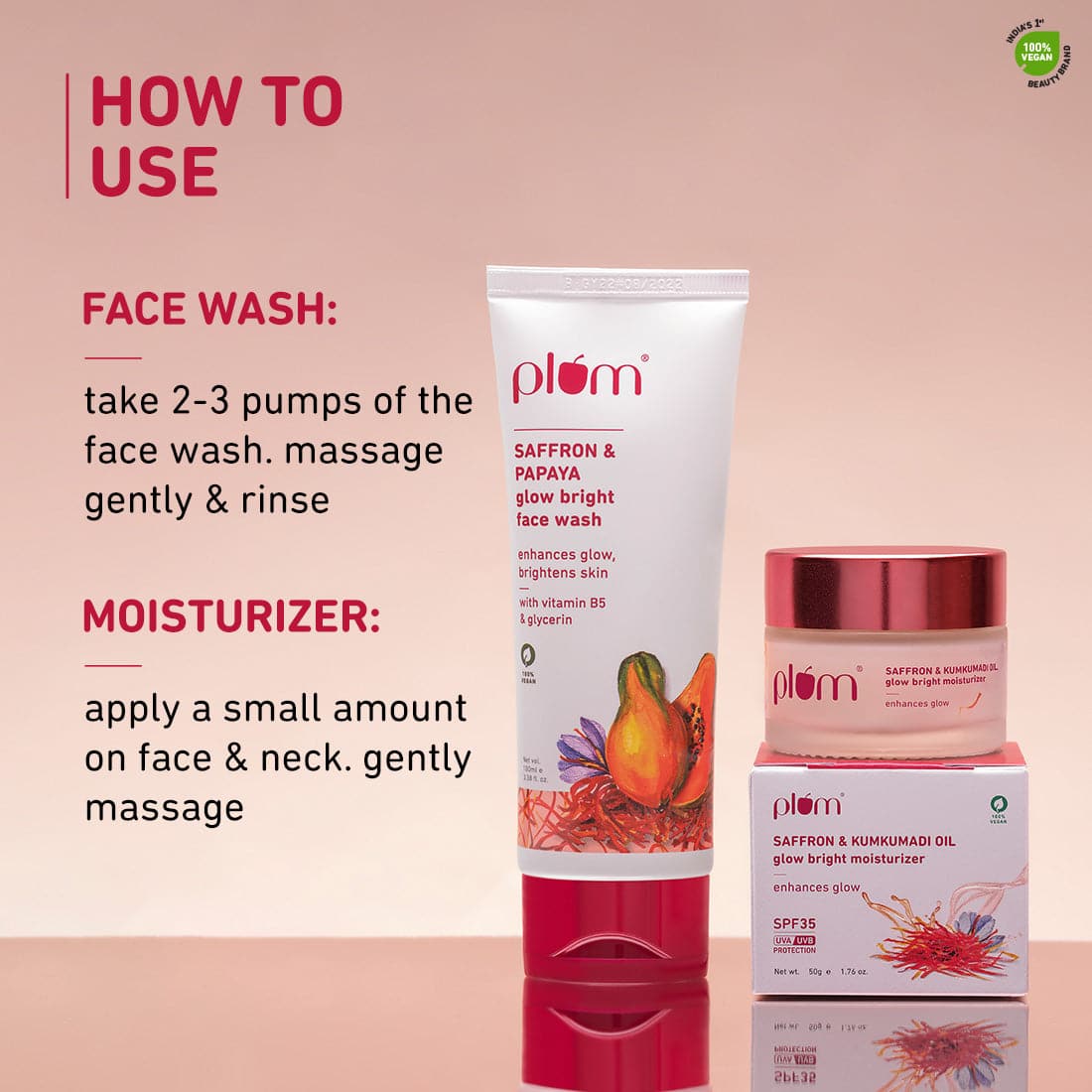 Plum Goodness Saffron Glow Bright Cleanse & Moisturize Combo Face Wash & Moisturizer With Saffron & Kumkumadi Oil For All Skin Types Vegan