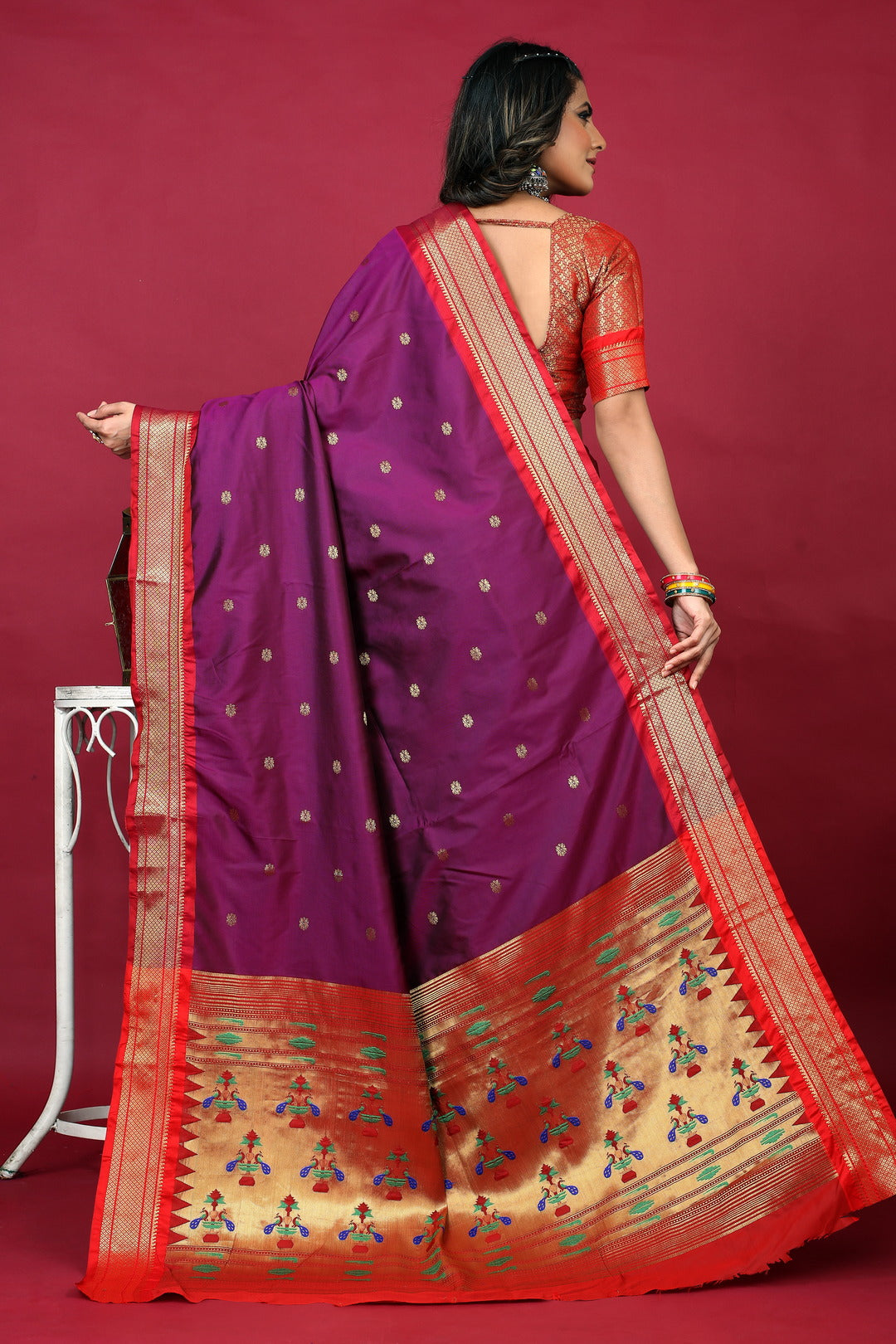 Dhiyona GR Women's Anarkali Purple Zari Paithani Silk Saree