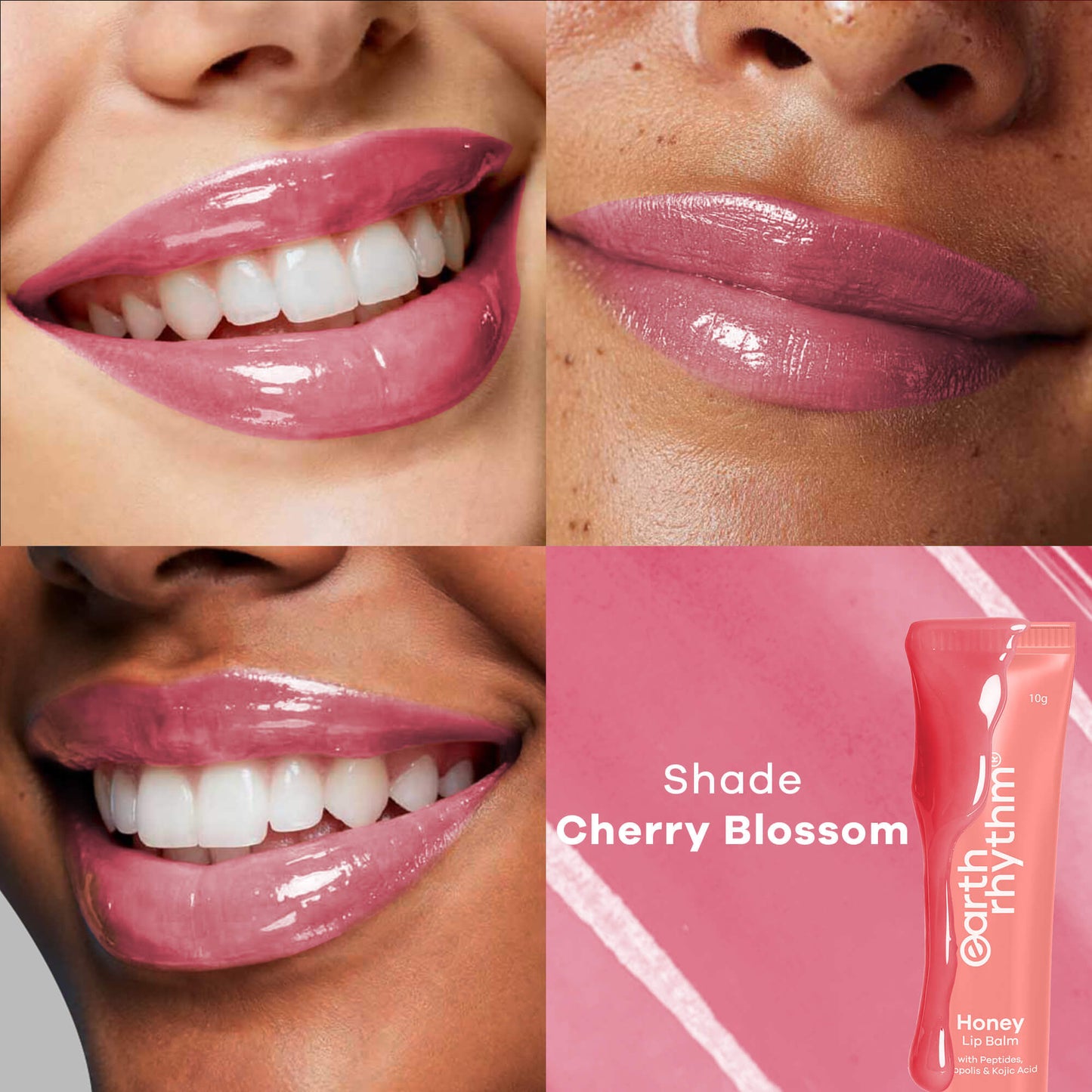 Earth Rhythm Honey Lip Balm Spf 50 Brightens Lips With Propolis, Peptides & Kojic Acid - Cherry Blossom