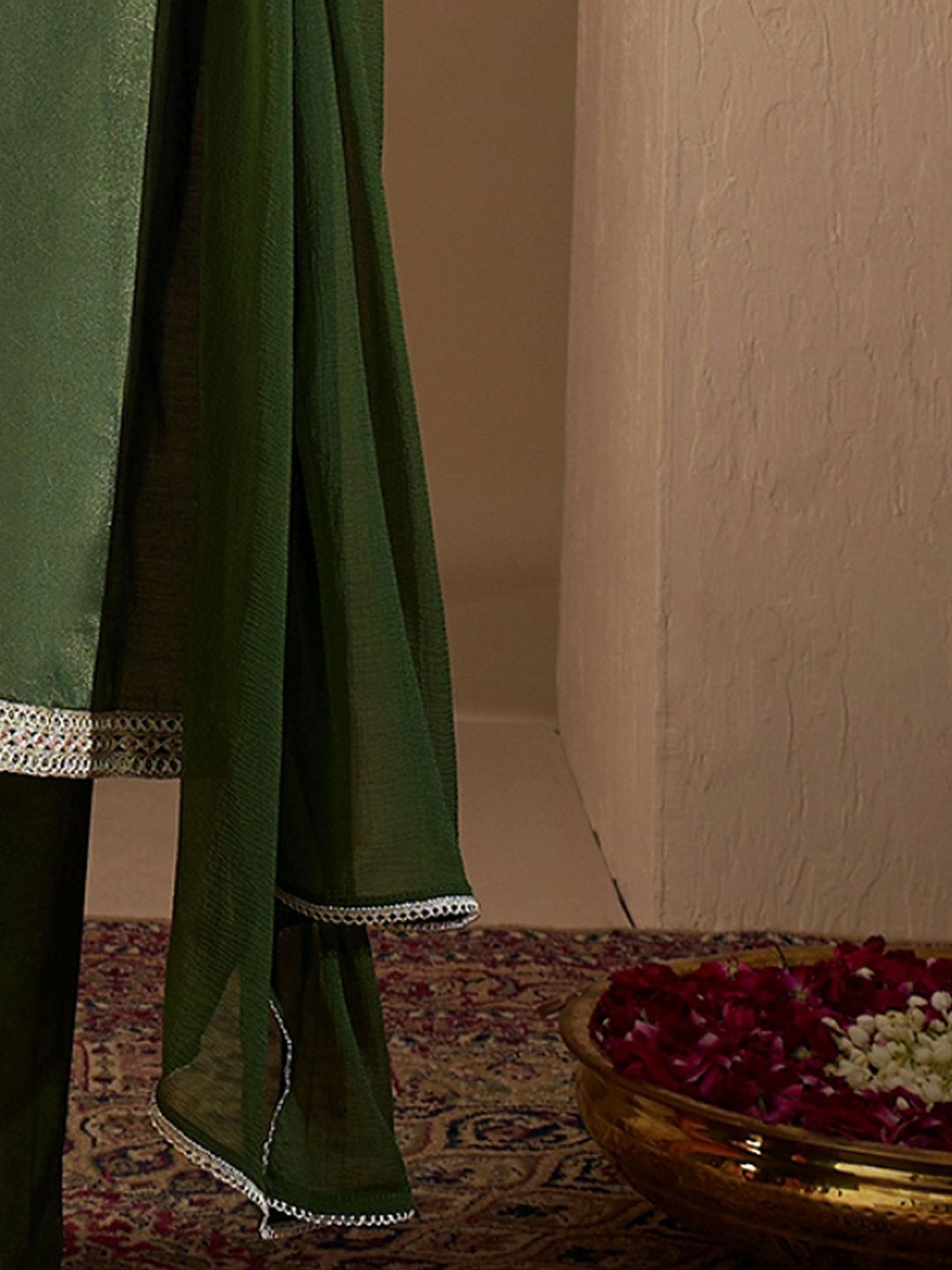 Indyancart IE Women Ethnic Motifs Embroidered Regular Kurta with Trousers & With Dupatta