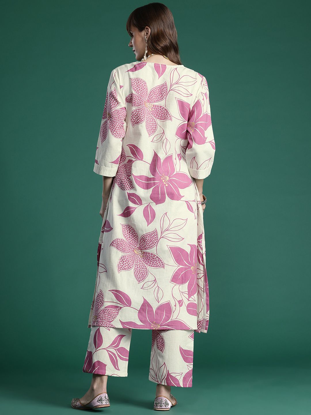 Indyancart IE Floral Printed Pure Cotton A-Line Kurta with Palazzos