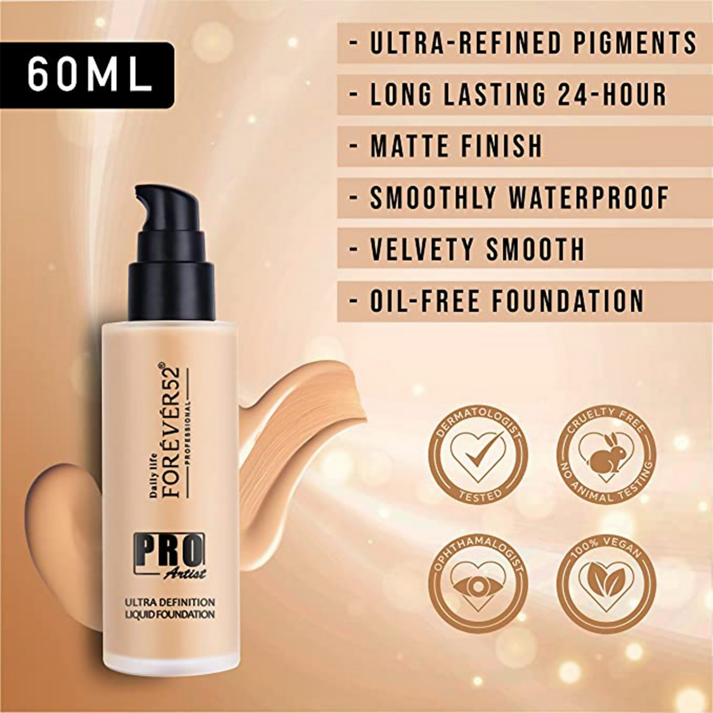 Daily Life Forever52 Pro Artist Ultra Definition Liquid Foundation in Pecan, featuring smooth, liquid formula in a sleek bottle.