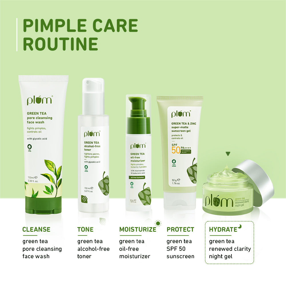 Plum Goodness Green Tea Night Gel For Oily, Acne-Prone Skin Travel-Size - 15 ml