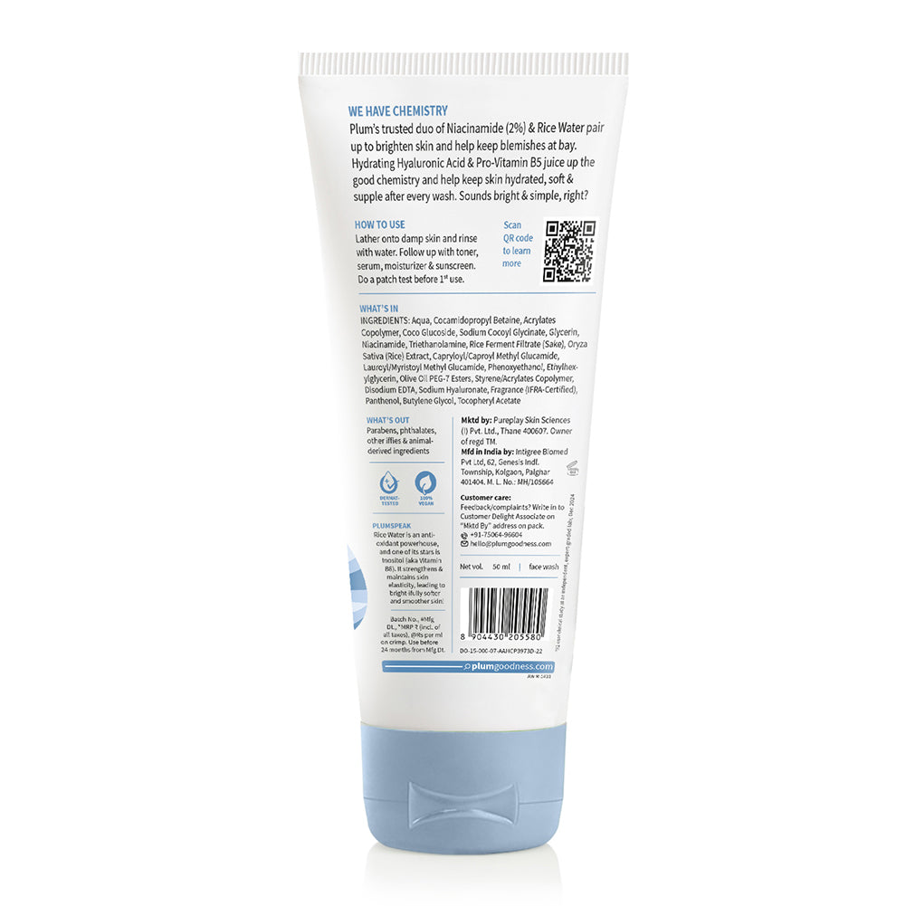 Plum Goodness 2% Niacinamide & Rice Water Simply Bright Face Wash - 50 ml