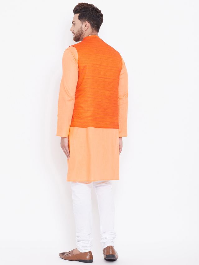 Men's Fawn Cotton Blend Straight Jacket Kurta and Pyjama Set