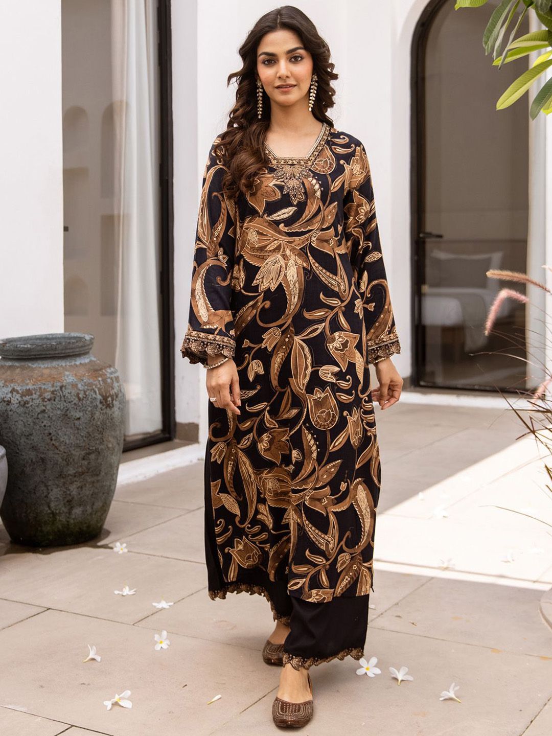 Indyancart IE Printed V Neck Tunic & Palazzo