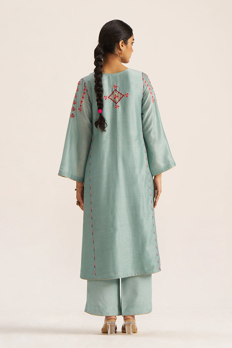 Women's Blue Haze Chanderi Banjara Embroidery Co-ord Set