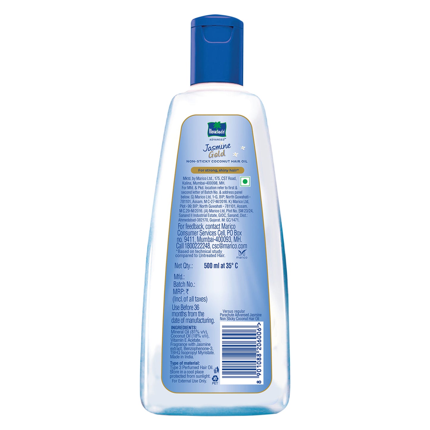Parachute Advansed Jasmine Gold Coconut Hair Oil, Vitamin-E, Super Shiny Hair, Non-sticky