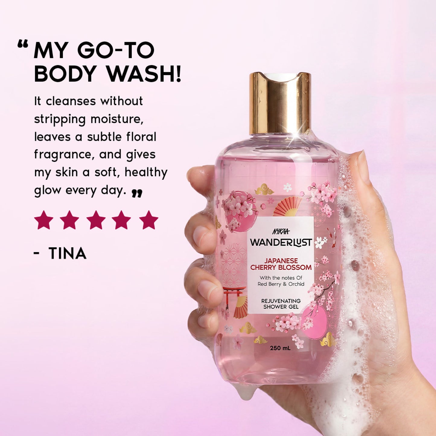 Nykaa Wanderlust Perfume Shower Gel - Hydrating, Relaxing & Cleansing - Japanese Cherry Blossom