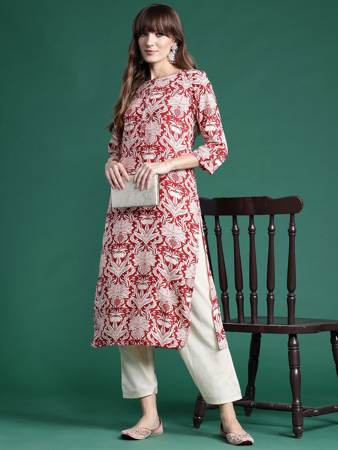 Indyancart IE Floral Printed Kurta
