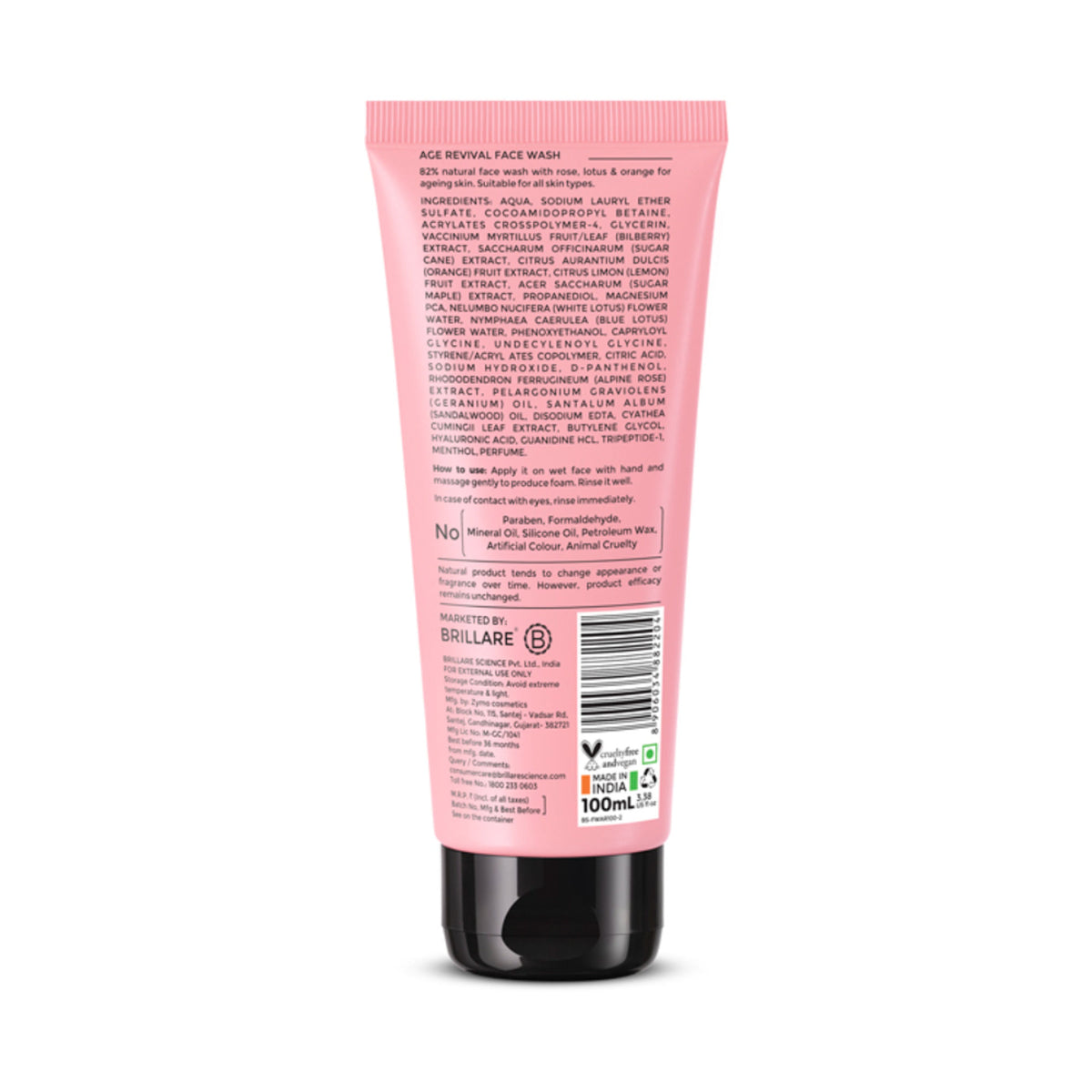 Brillare Professional Age Revival Face Wash for Anti-Aging Skin with Rose, Lotus & Orange