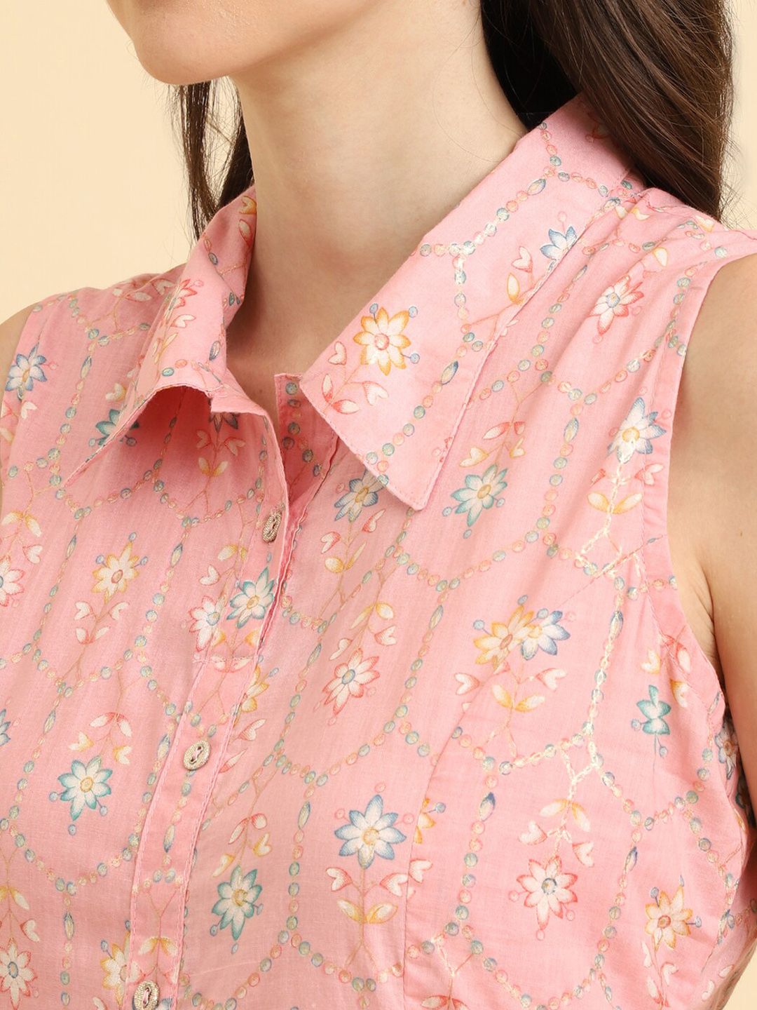 Indyancart VA Women'sPink Floral Printed Regular Kurta with Trousers
