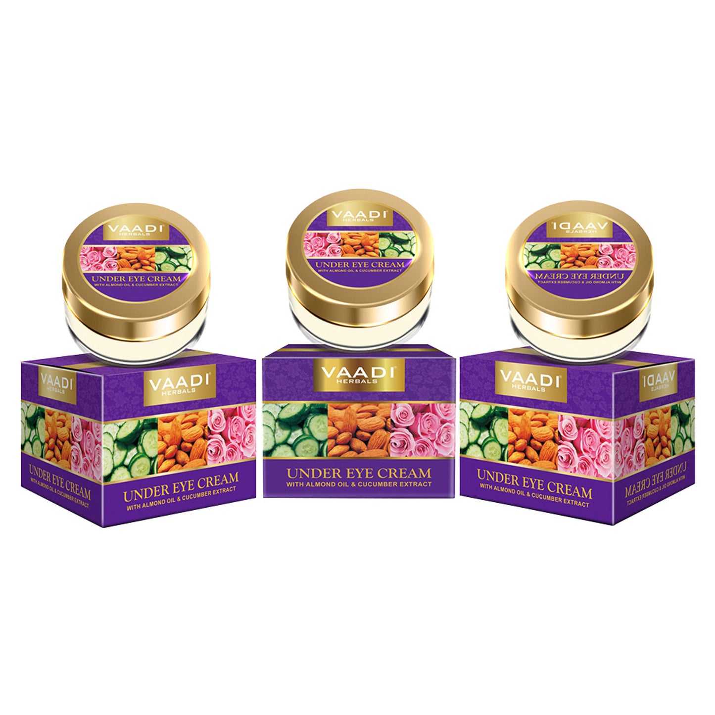 Vaadi Herbals Value Pack Of 3 Under Eye Cream - Almond Oil & Cucumber Extract