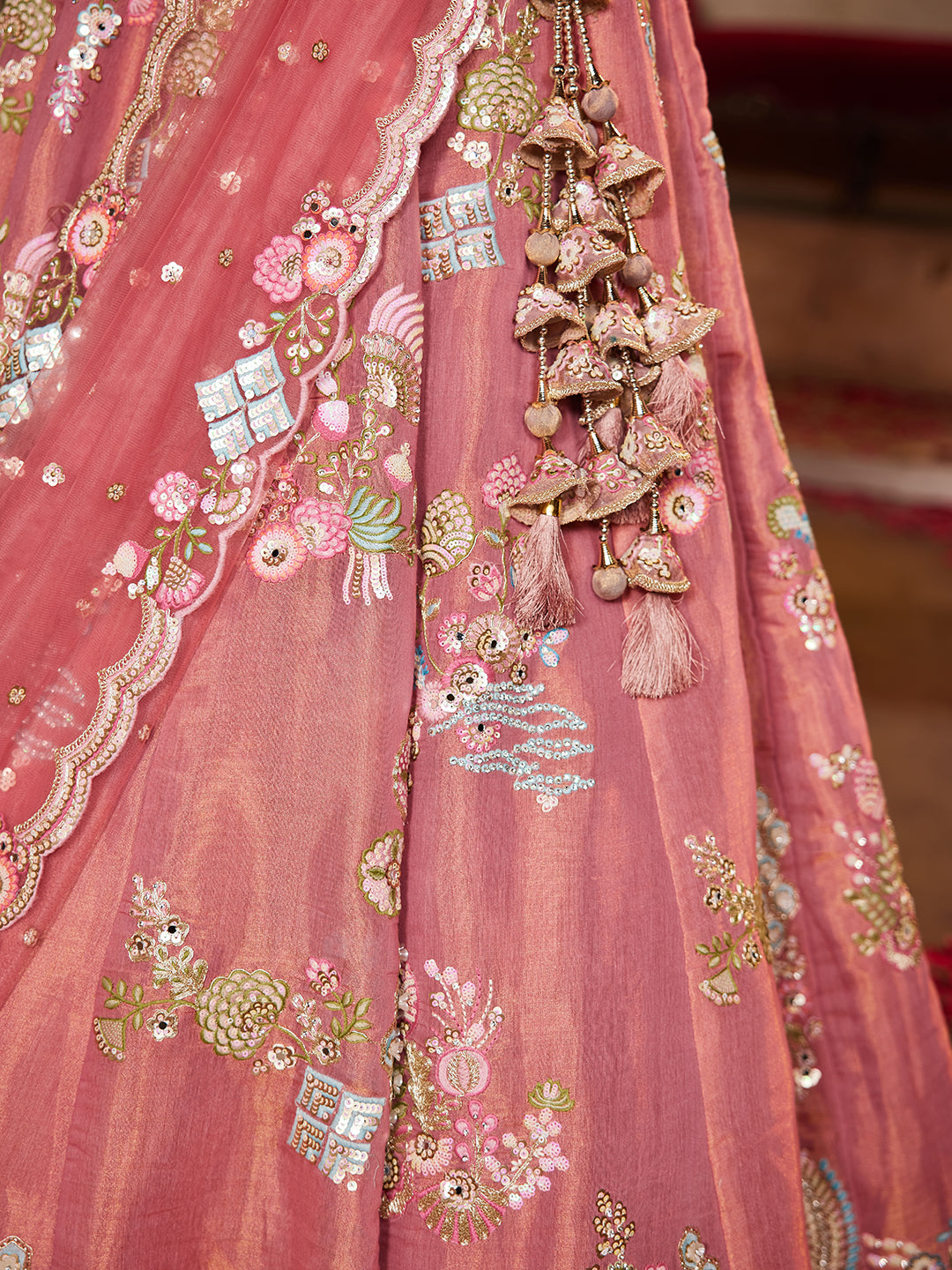 Women's Pink Net Sequinse embroidery Lehenga choli & Dupatta