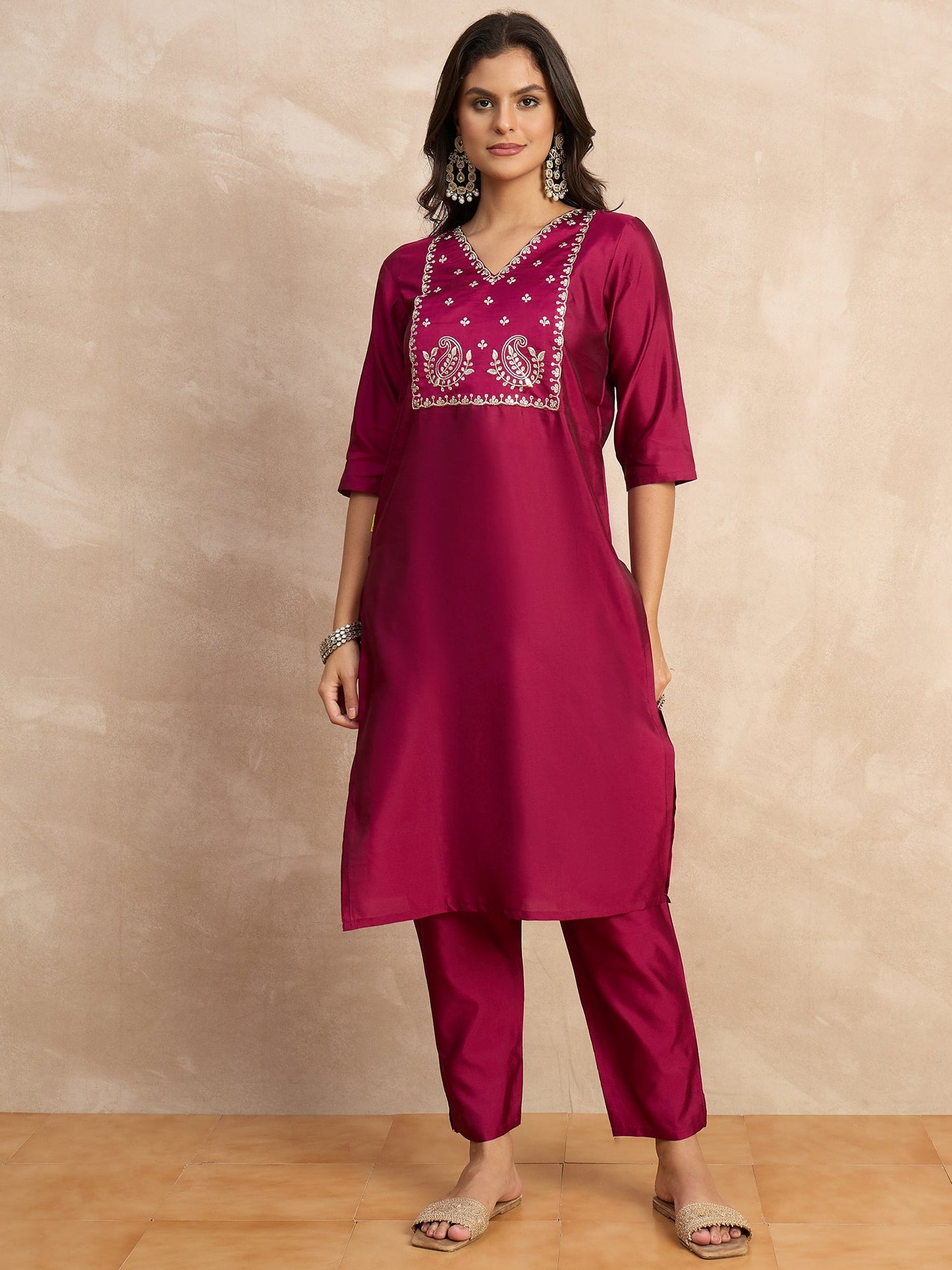 Dhiyona VV Aakar Purple Women's Silk Blend Embroidery Kurta Pant Set with Dupatta