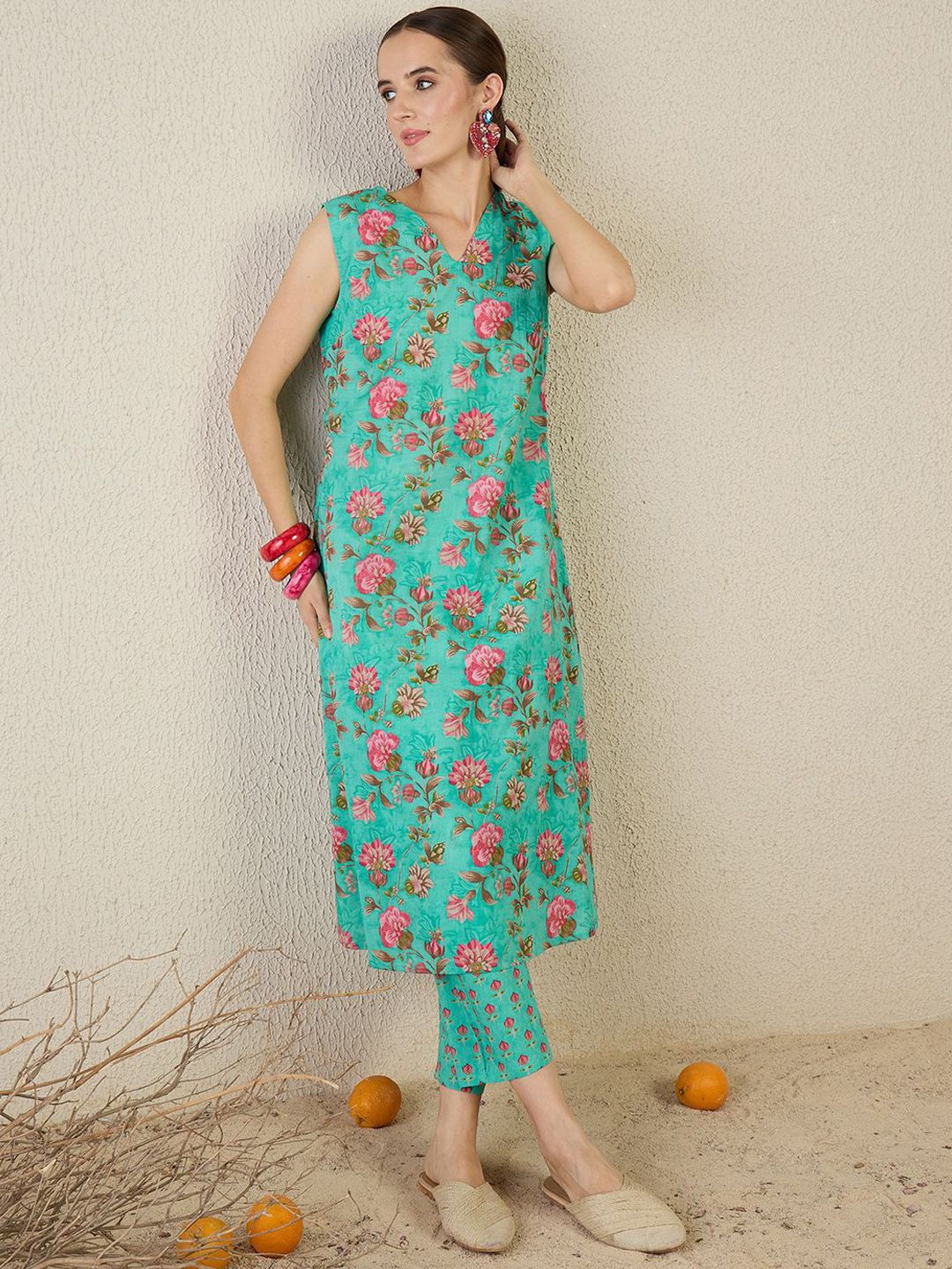 Dhiyona IE Printed Pure Cotton Tunic With Trousers Co-Ords