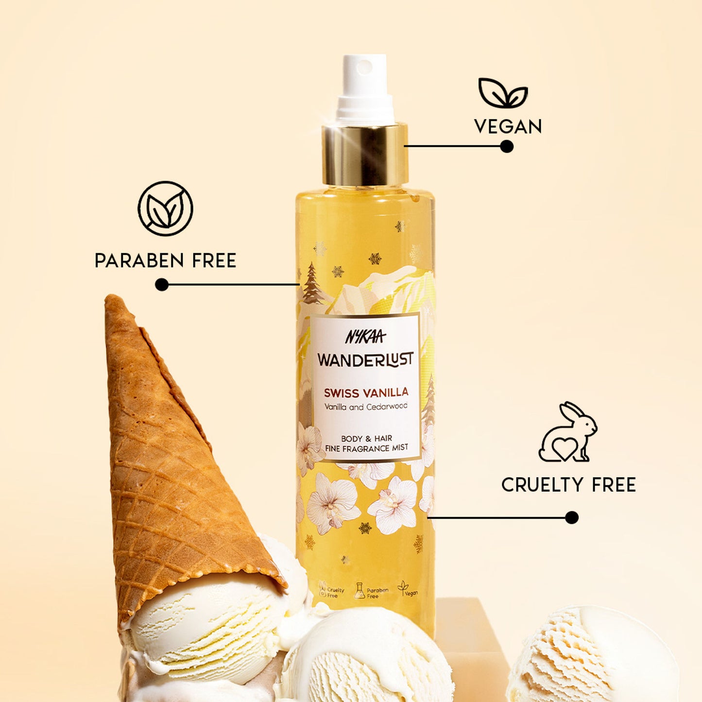 Nykaa Wanderlust 2-in-1 Body & Hair Perfume Mist Long Lasting Fragrance - Upto 8 hours - Swiss Vanilla