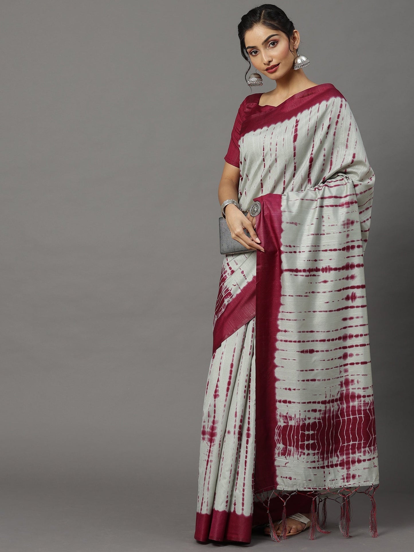 Women's Bhagalpuri Silk Grey Printed Designer Saree With Blouse Piece