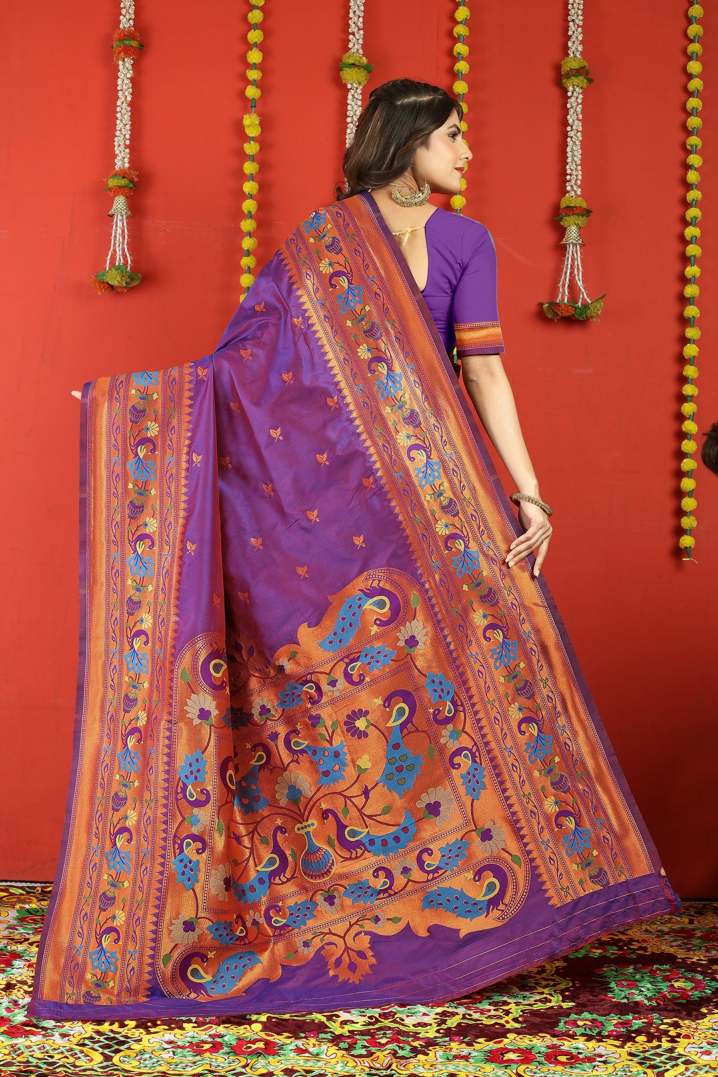 Dhiyona GR Women's Fancy Mor Purple Zari Paithani Silk Saree