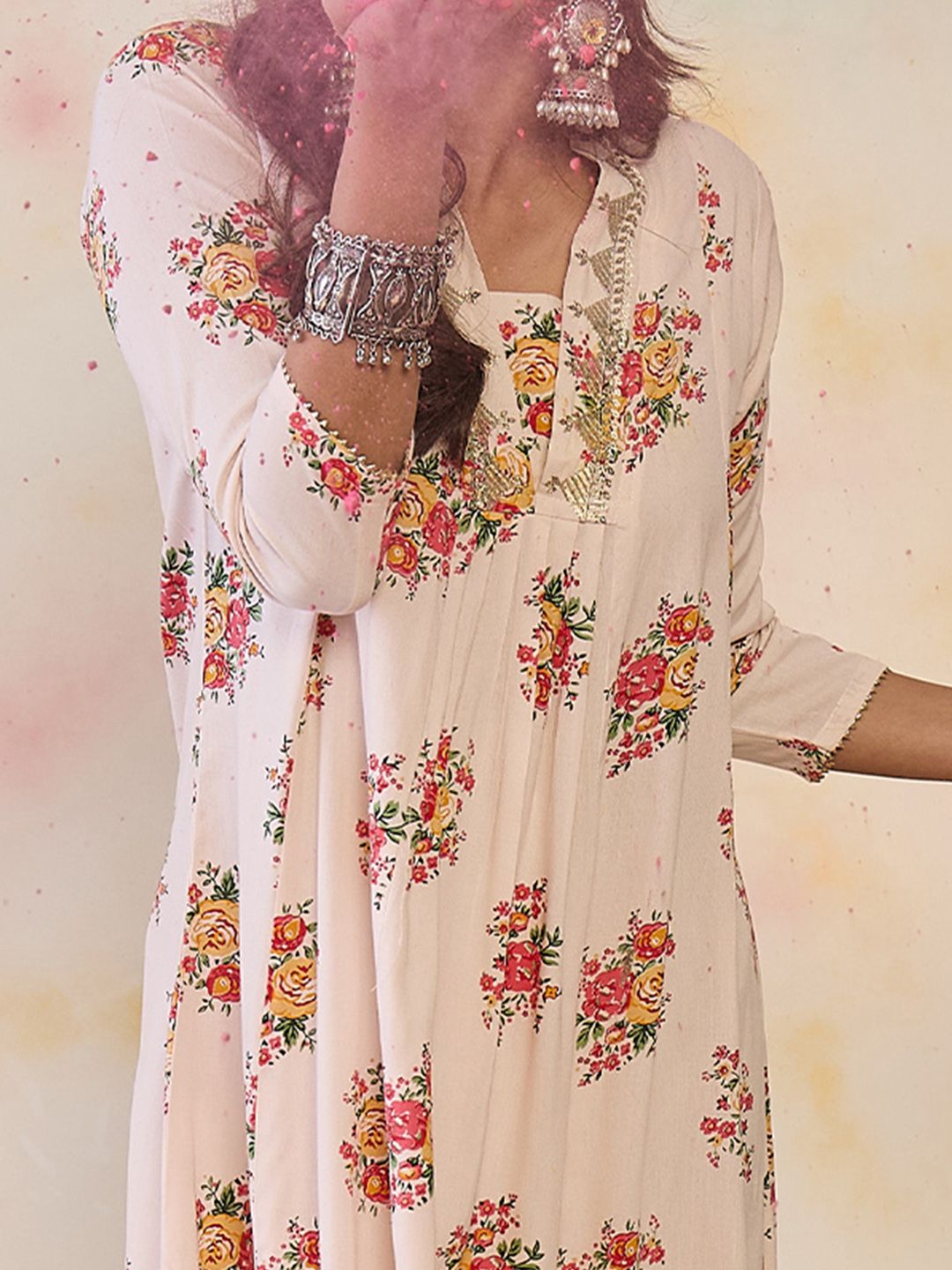 Indyancart IE Women Floral Printed Floral Kurta