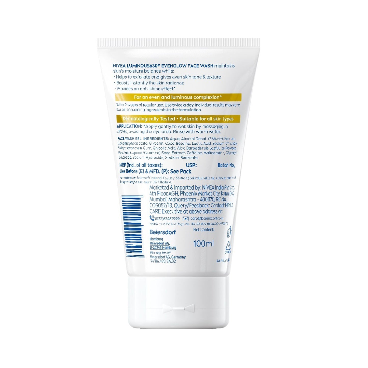 Nivea Luminous Even Glow Face Wash Oil Free Formula, Aha, Aloe Vera, Guarana Extract Deep Clean