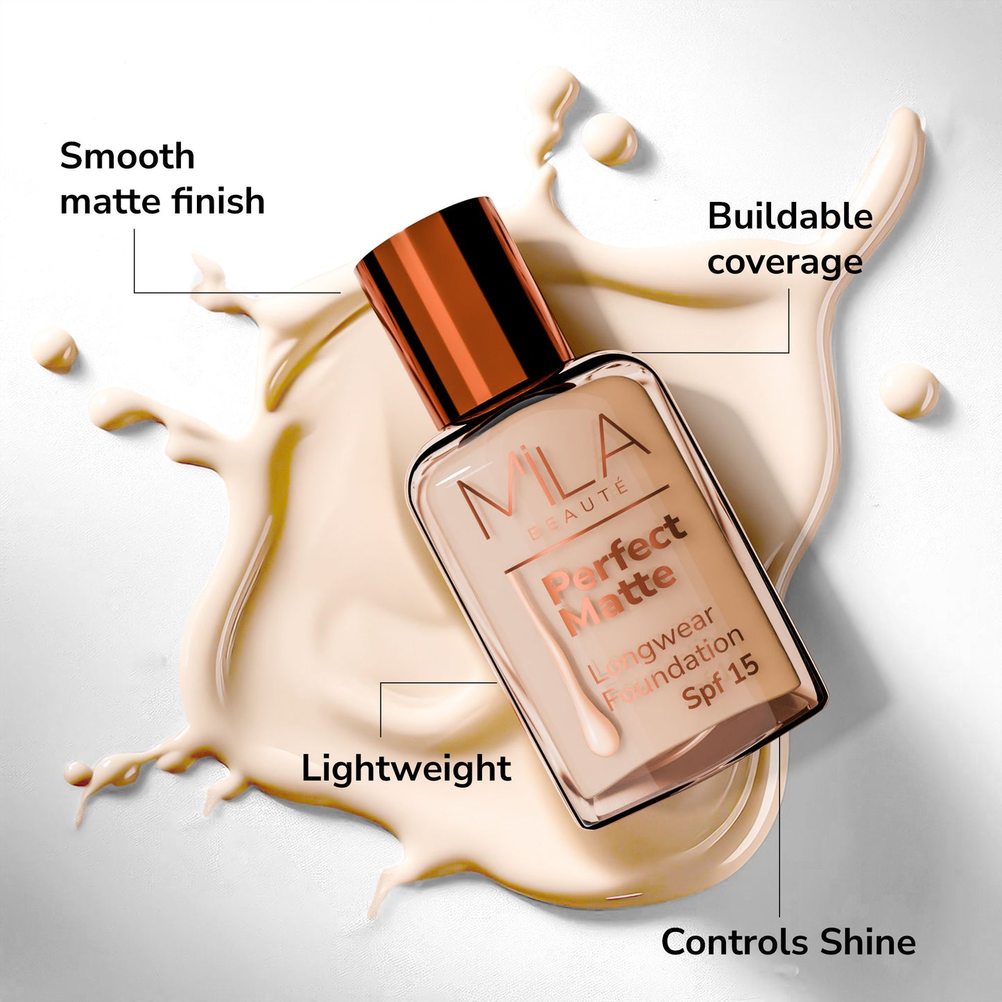 Mila Beauté Perfect Matte Longwear Foundation with SPF 15 & Oil Control Formula - Natural Beige