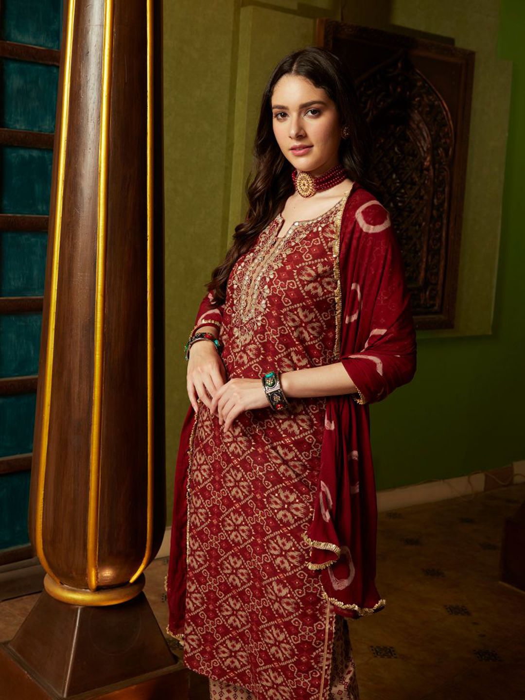 Indyancart SN Women's Printed Gotta Patti Pure Cotton Straight Kurta With Trouser & Dupatta