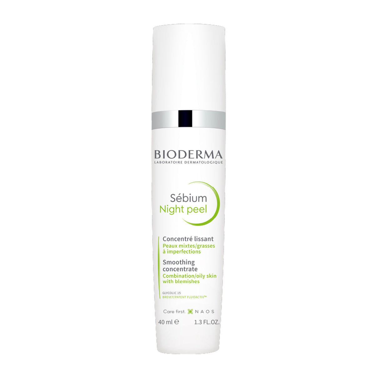 Bioderma Night Peel Sebium for oily acne-prone skin with glycolic acid, showing a bottle of the skincare product.