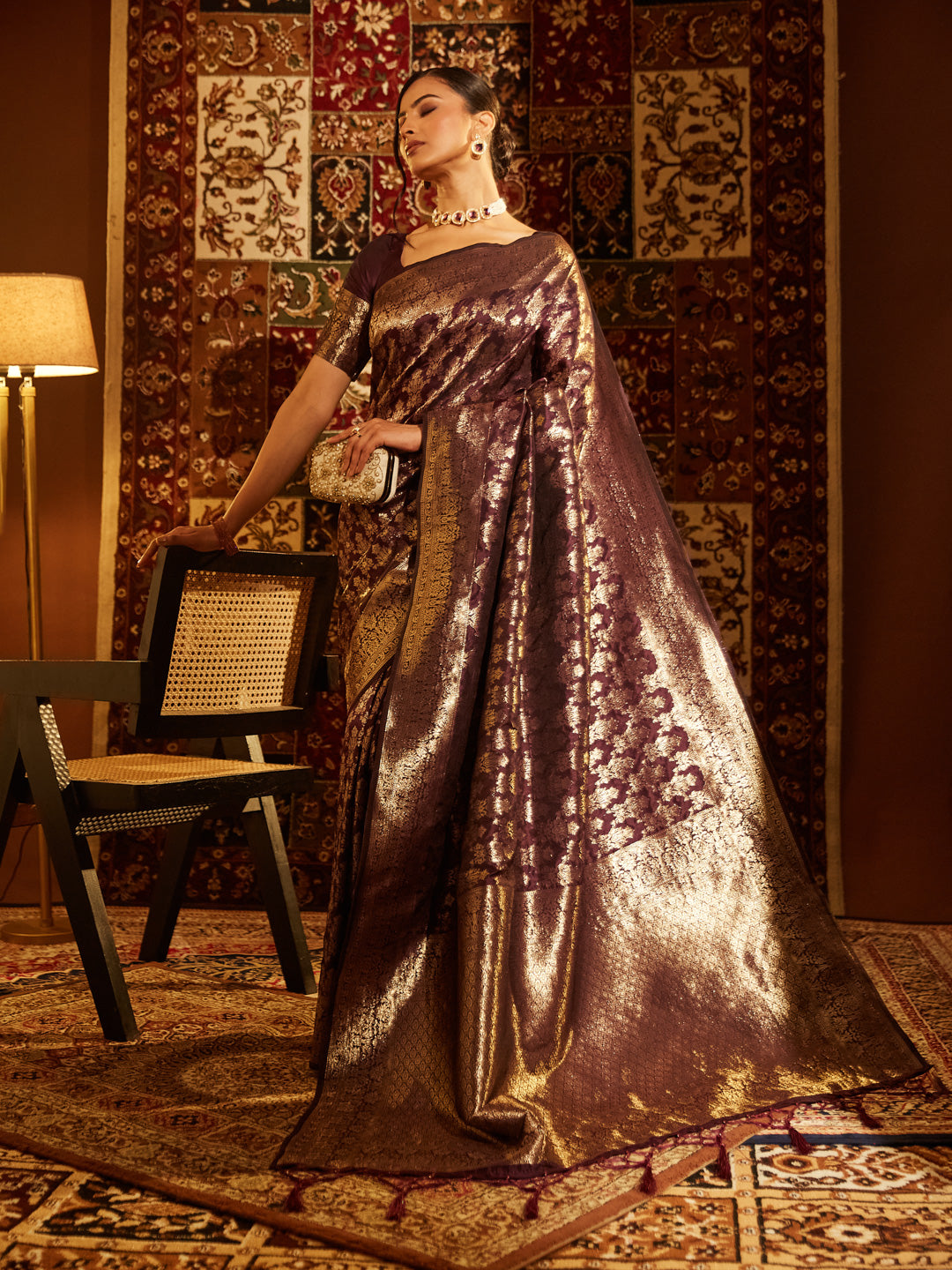Indyancart KS Women's Woven Design Zari Banarasi Saree