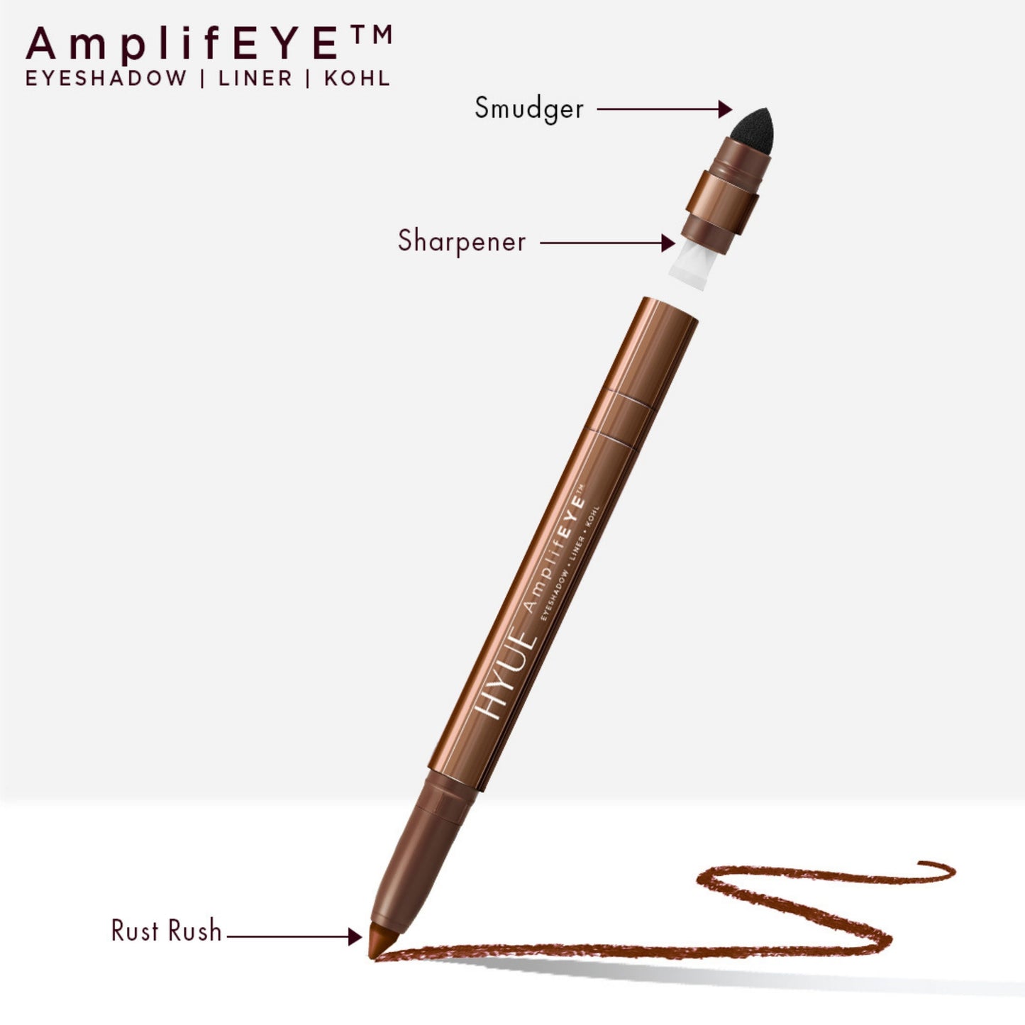 HYUE AmplifEYE 3-in-1 Eye Crayon - Eyeshadow Liner Kohl - Multi-Use - Rust Rush