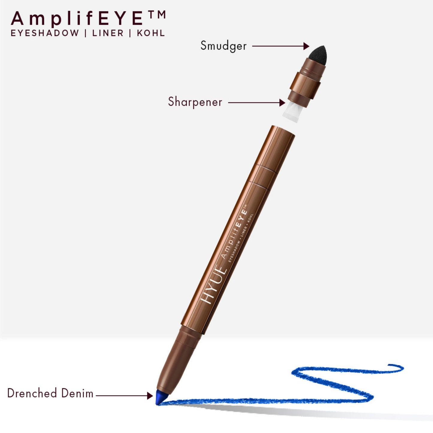 HYUE AmplifEYE 3-in-1 Eye Crayon - Eyeshadow Liner Kohl - Multi-Use - Drenched Denim