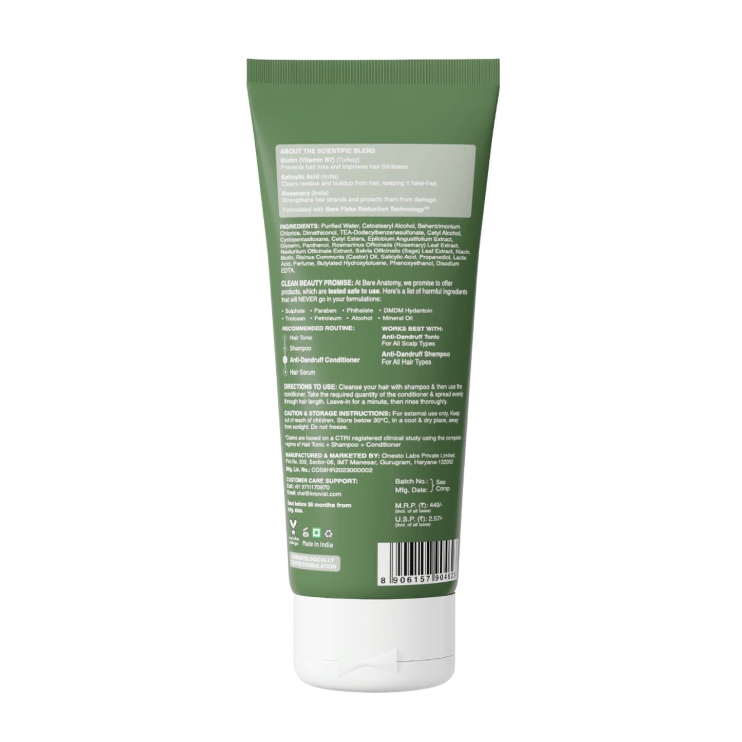 Bare Anatomy Anti-Dandruff Conditioner with Rosemary & Biotin, Moisturizes & Reduces Frizz