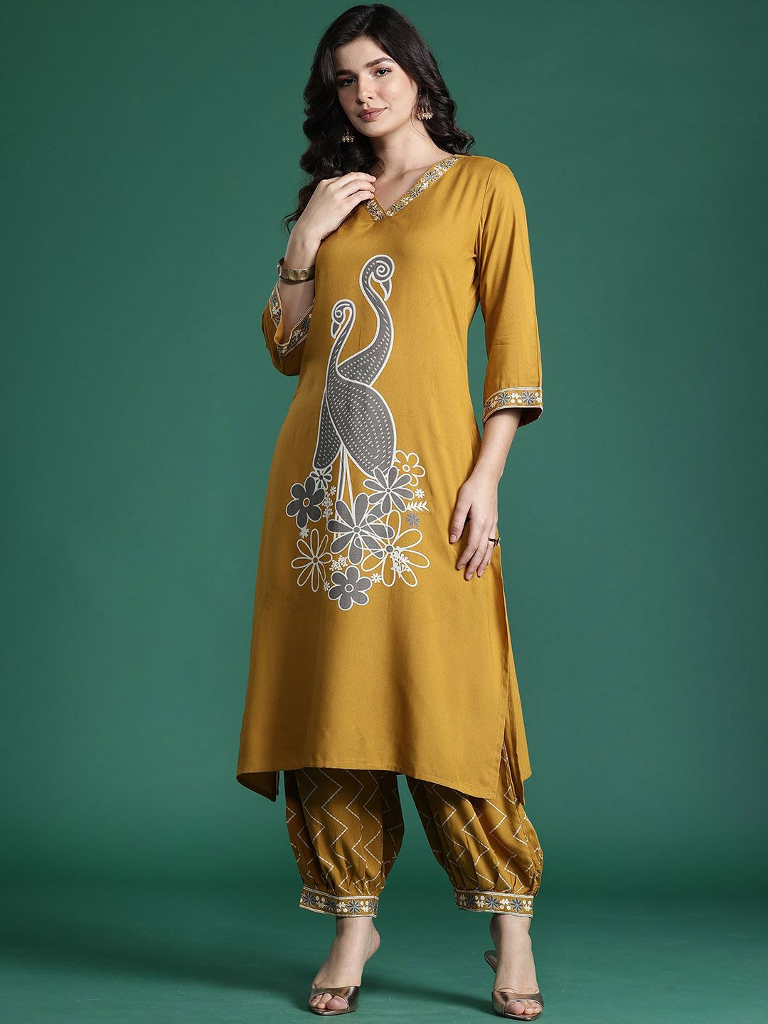 Indyancart IE Printed Three-Quarter Sleeves Tunic With Trouser