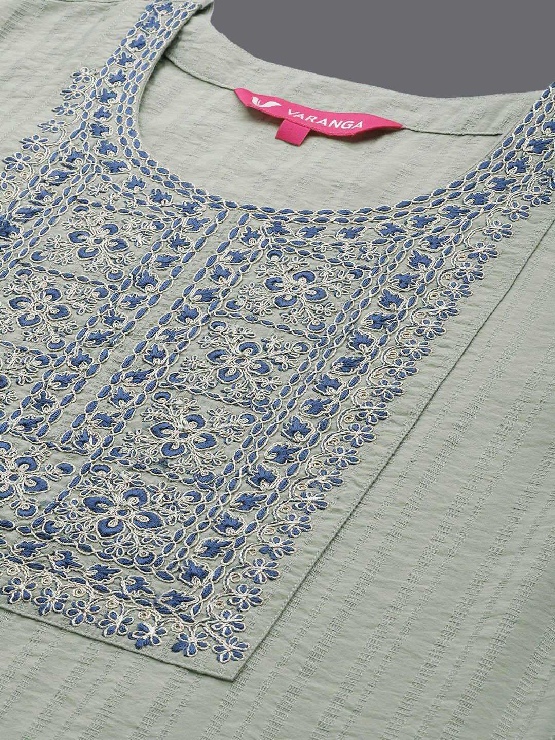 Indyancart VA Women's Green & Navy Blue Floral Embroidered Kurta with Trousers & Dupatta