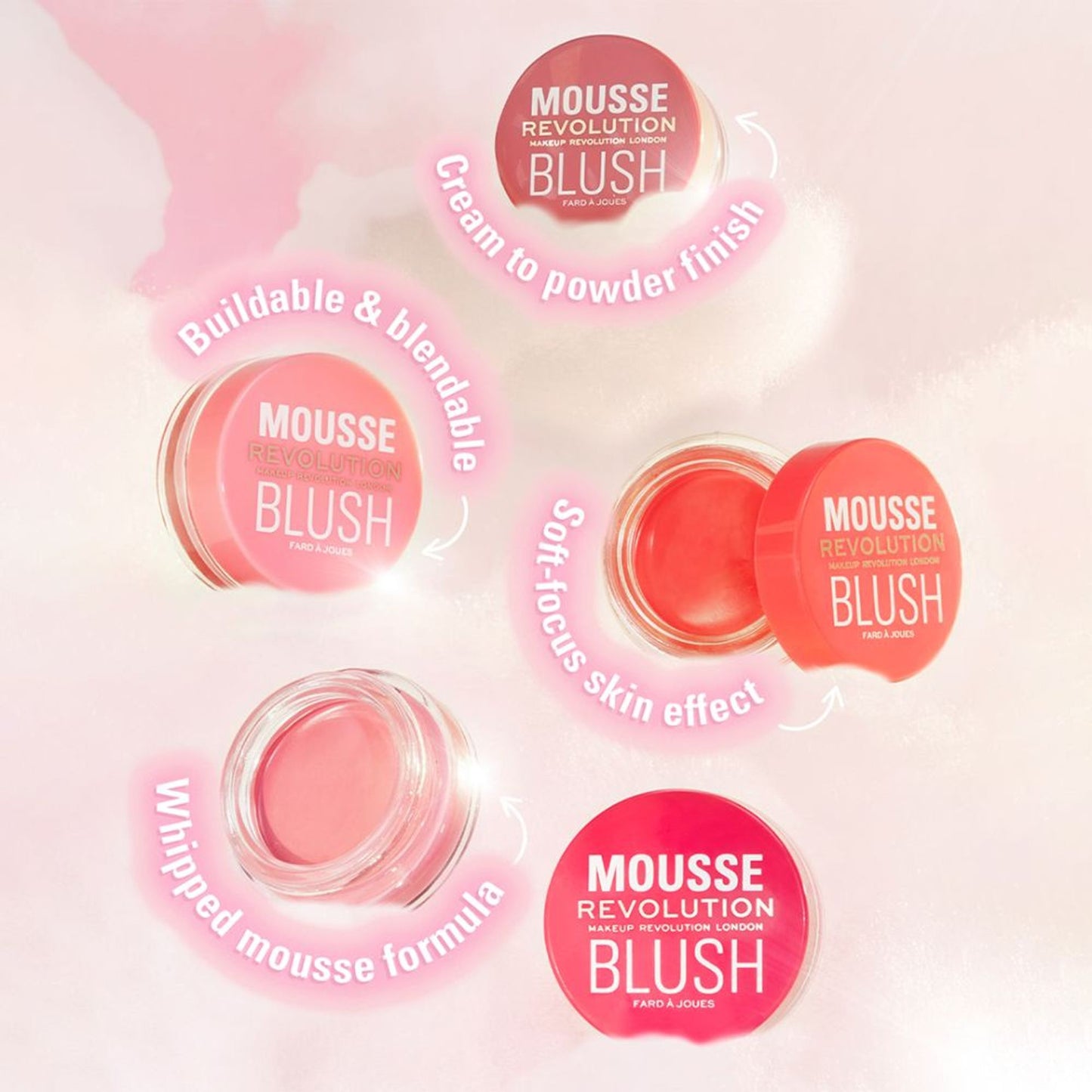 Makeup Revolution Mousse Blush - For Cheeks & Eyes Non Sticky-Soft Focus Effect - Passion Deep pink