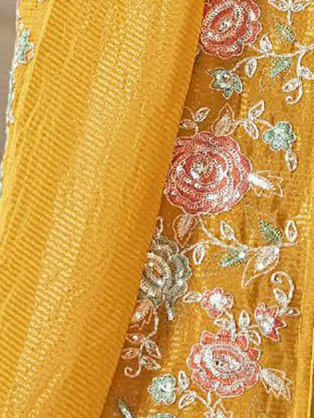 Indyancart IE Floral Embroidered Regular Thread Work Straight Kurta With Trousers & Dupatta