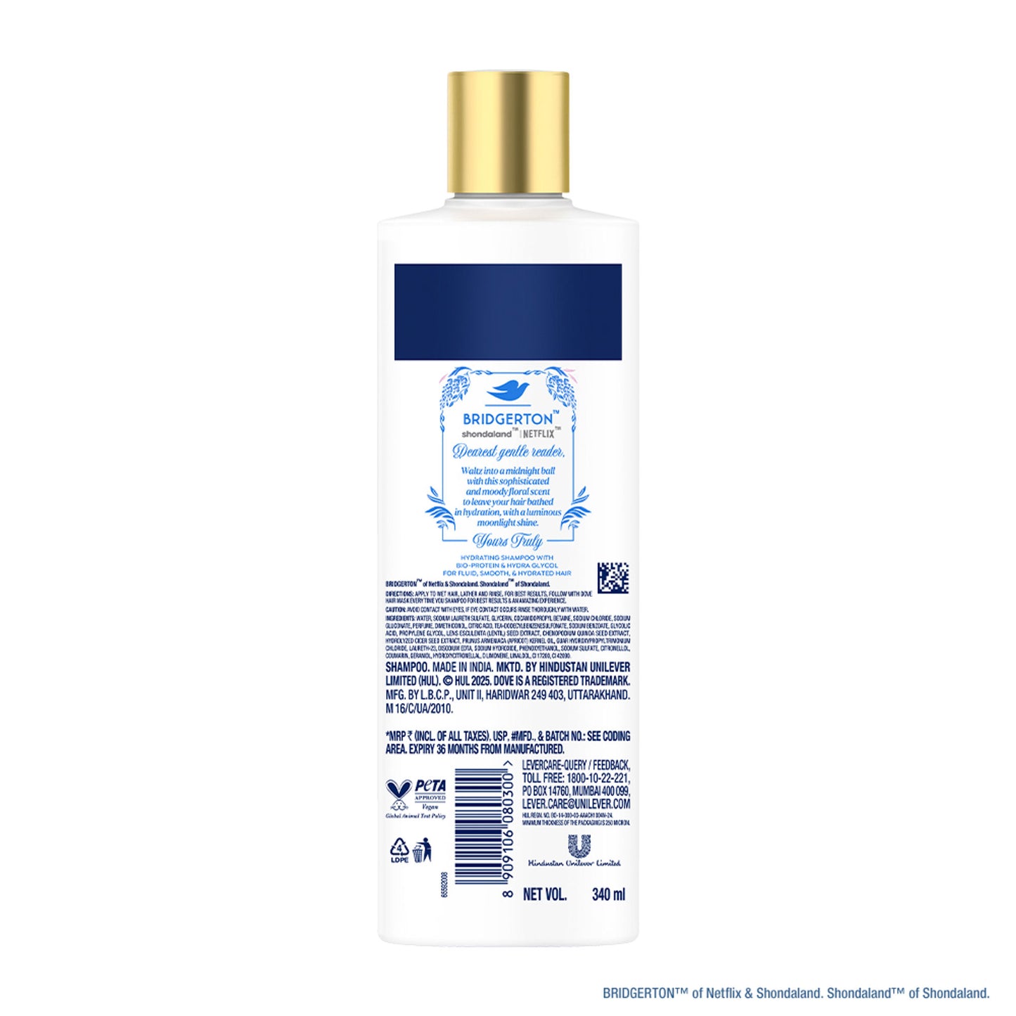 Limited Edition Dove Bridgerton Moonlit Masquerade Hydrating Shampoo for upto 100 hrs for dry hair