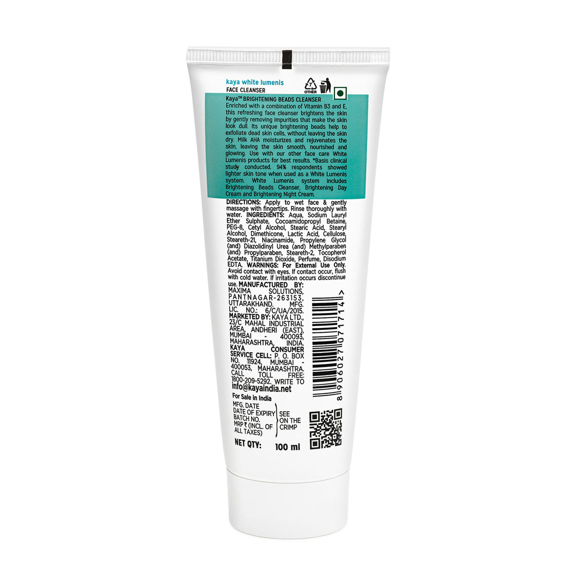 Kaya Brightening Beads Cleanser, with AHA, Vitamin B3 & E for All Skin Types