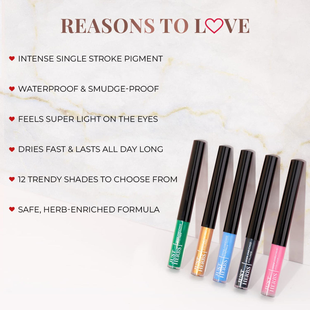 Just Herbs waterproof and smudge-proof Nutty Brown eyeliner pencil with a sleek black cap, displayed on a white background.