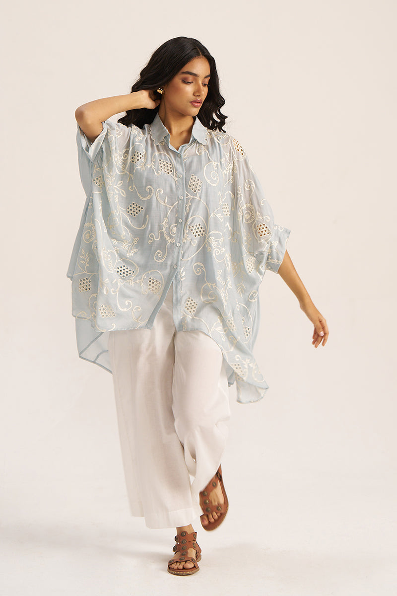 Women's Powder Blue Embroidered Shirt