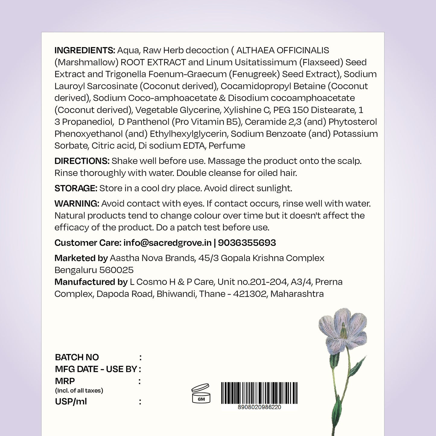 Sacred Grove Herbal Shampoo for Frizzy Dry Hair Gentle Natural Shampoo for Hair Fall Control