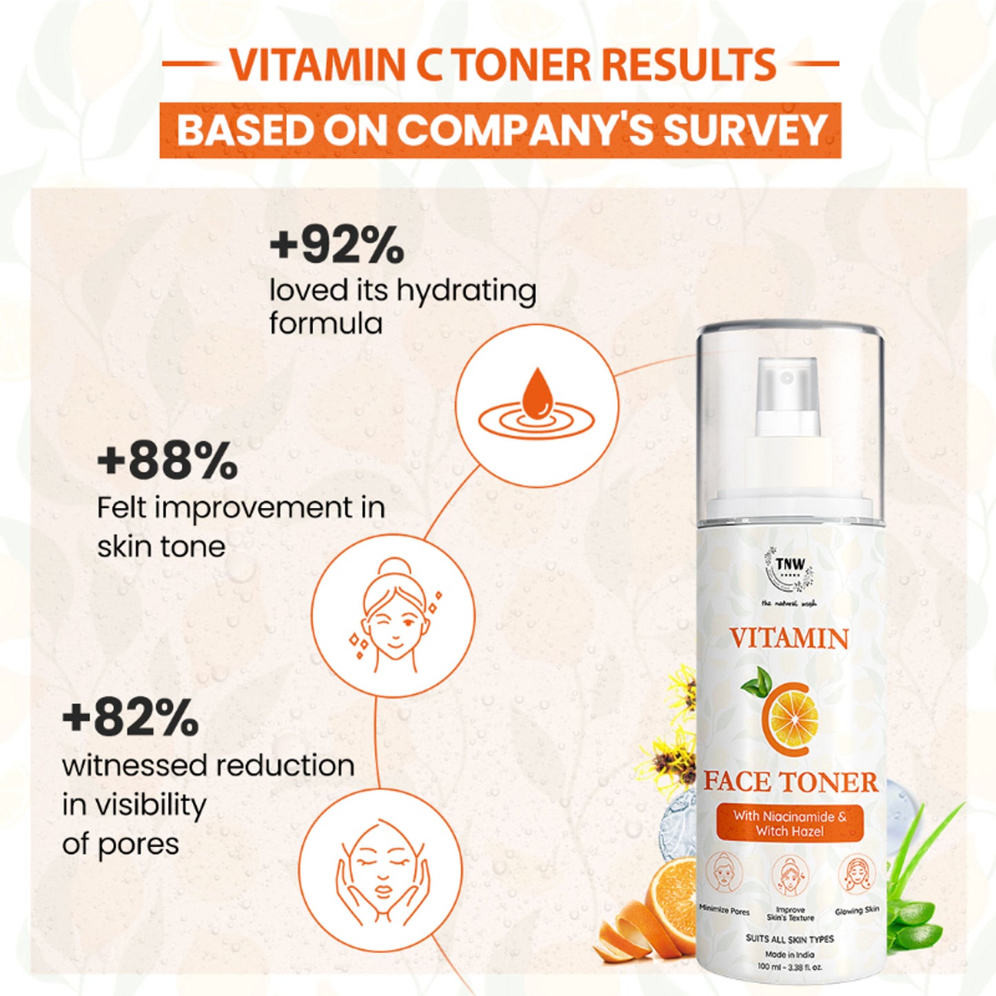 TNW The Natural Wash Vitamin C Face Toner for Improve Skin Texture with Niacinamide & Witch Hazel