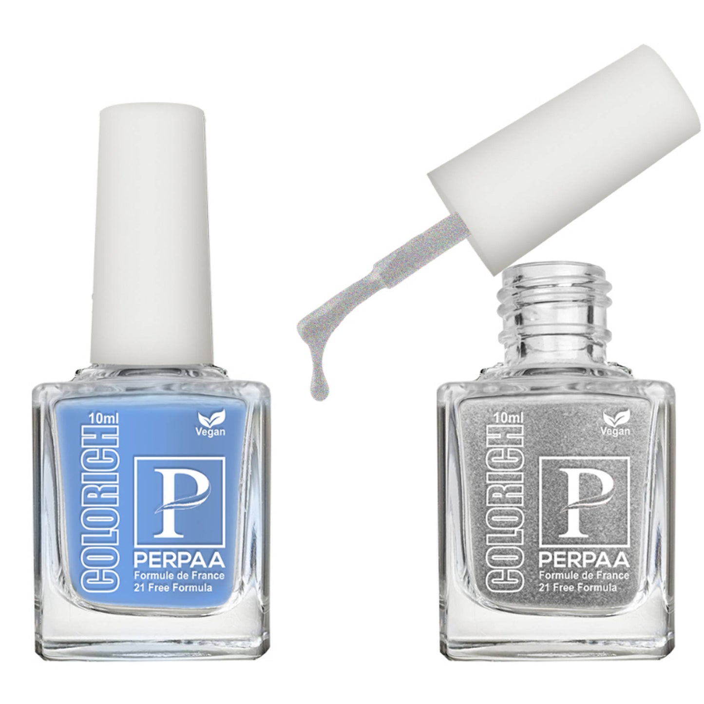 PERPAA Colorich Ice Blue & Texture Silver Nail Polish - Pack of 2