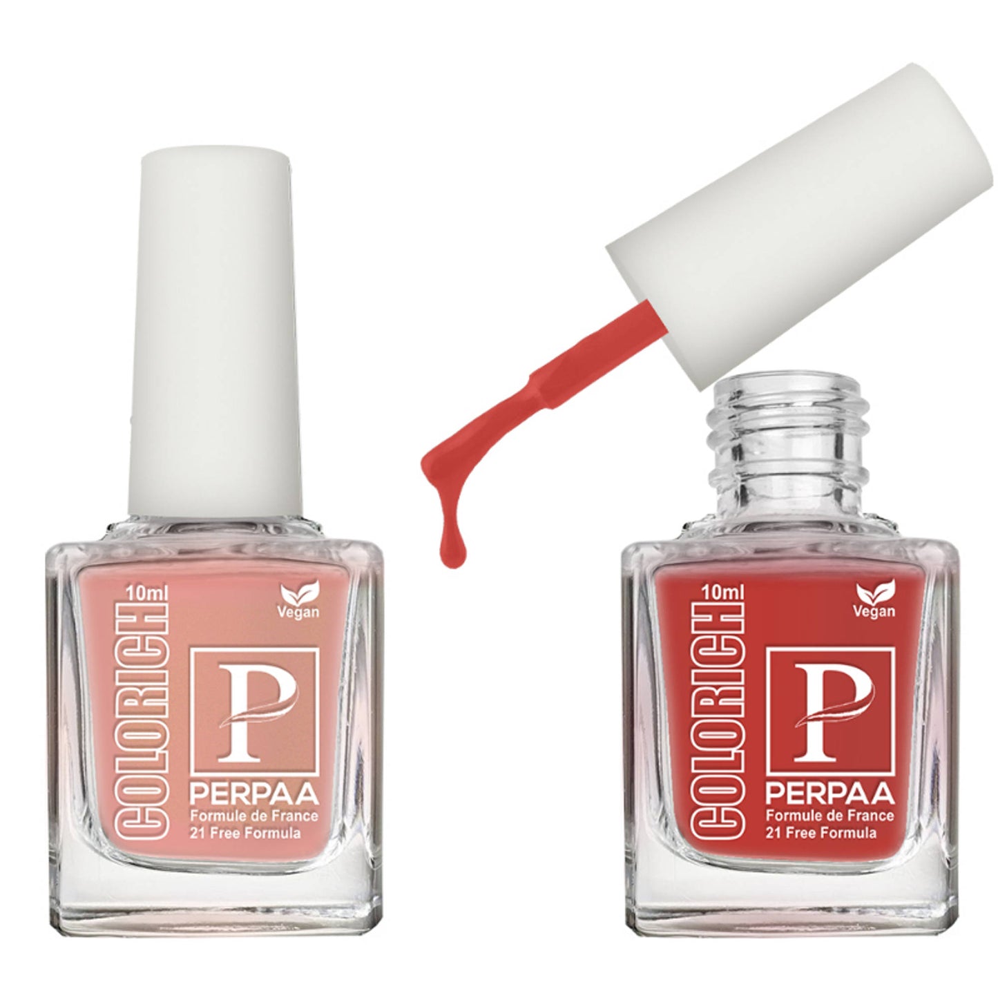 PERPAA Colorich Shimmer Peach & Bold Red Nail Polish - Pack of 2
