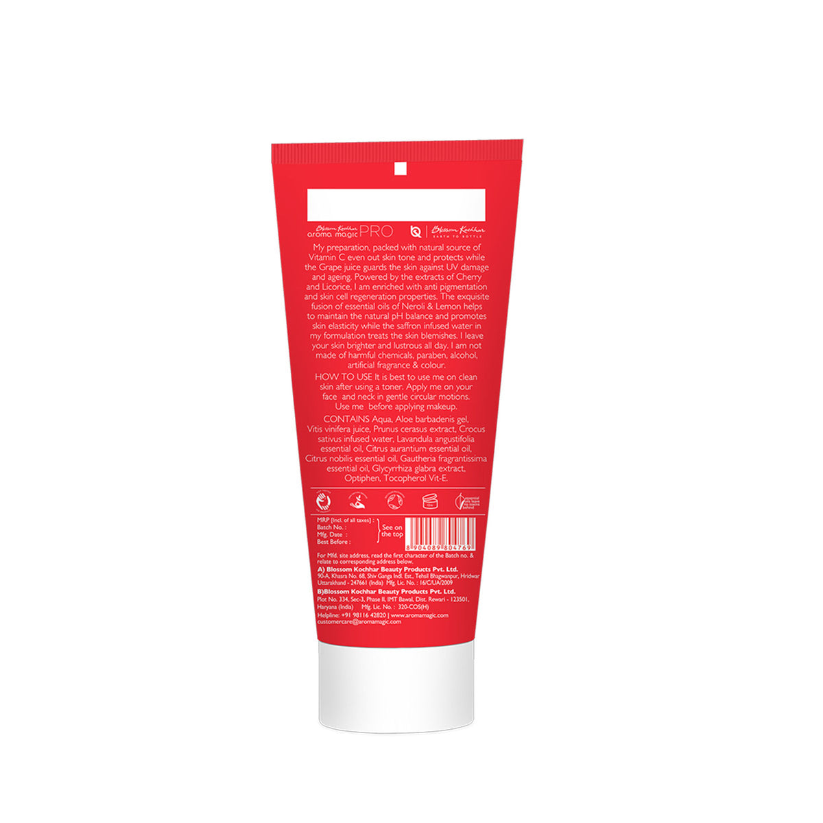 Aroma Magic Vitamin C Skin Brightening Gel with SPF 30, featuring a tube of brightening gel for radiant skin and sun protection.